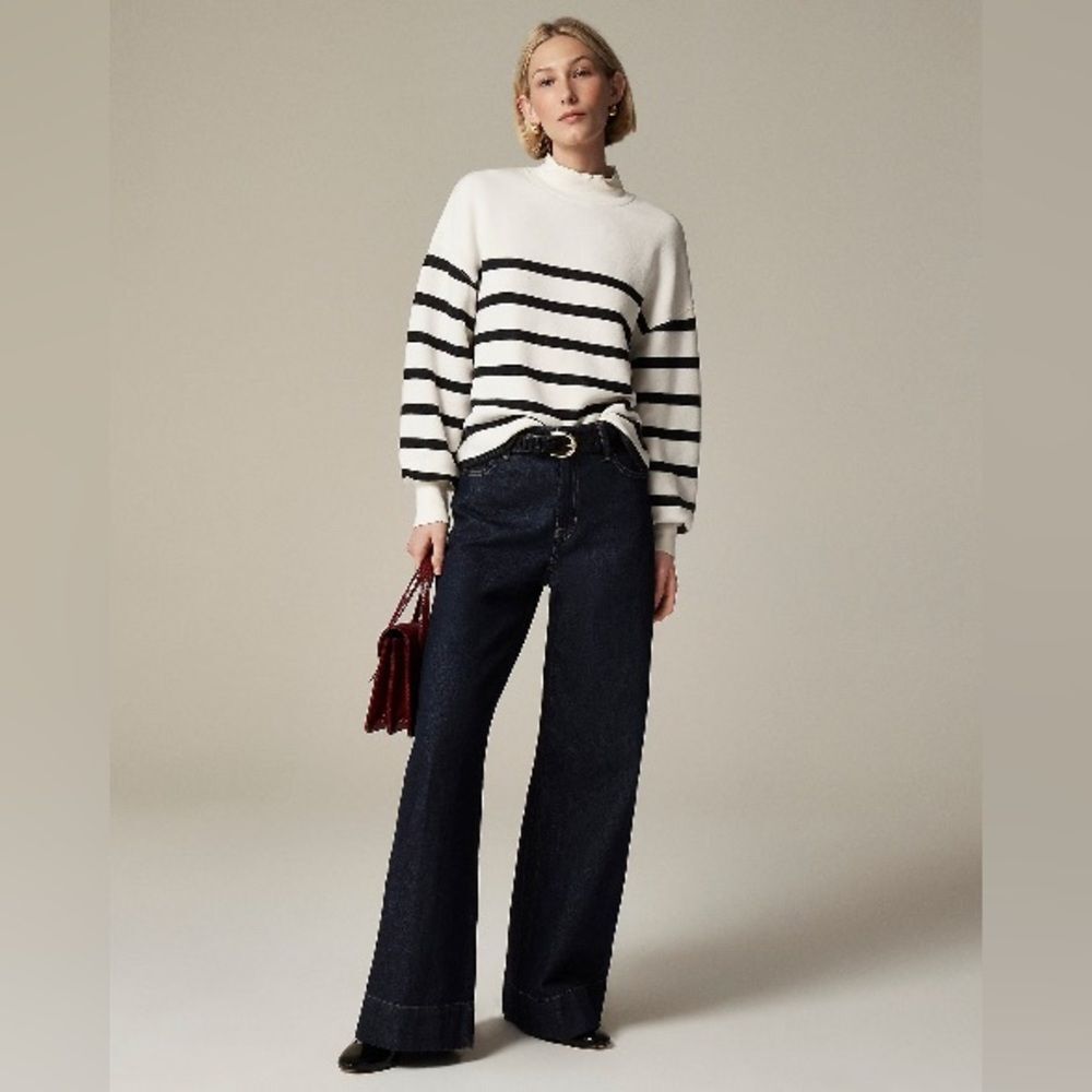 J. Crew Women’s Heritage Terry Mockneck Sweatshirt Stripe Size S NWT #CF423